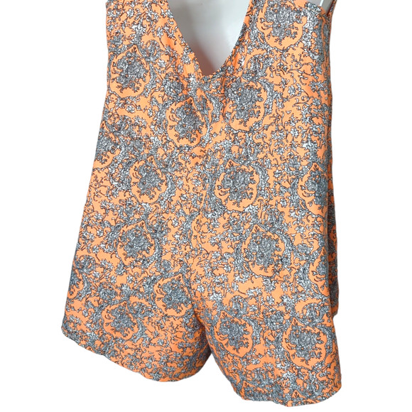 Korean Fashion Neon Orange Floral Sleeveless Strappy Romper Medium - Picture 8 of 9